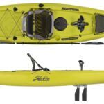 Kayak de pêche à propulsion homologué mer et CE Hobie Mirage Compass vert seagrass vue de dessus et côté