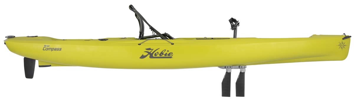 Kayak de pêche à propulsion homologué mer et CE Hobie Mirage Compass vert seagrass vue de côté