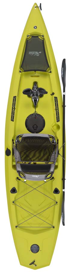 Kayak de pêche à propulsion homologué mer Hobie Mirage Compass vert seagrass vue de dessus homologué CE
