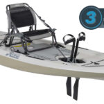 Kayak de pêche et loisir à propulsion qui ressemble à un paddle Hobie Mirage Lynx de couleur Dune homologué CE vue de 3/4 garantie 3 ans propulsekayak