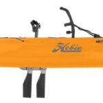 Kayak de pêche et loisir à propulsion homologué mer et CE Hobie Mirage Oasis couleur orange papaye vue de côté kayak double bi-places 2 places 2 personnes Tandem