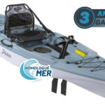 Kayak de pêche et loisir à propulsion homologué CE pour la rivière et les lacs eau douce Hobie Mirage Passport 12 de couleur bleu ardoise slate vue de 3/4 garantie 3 ans propulsekayak