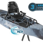 Kayak de pêche à propulsion homologué mer et CE Hobie Mirage ProAngler 12 360 de couleur camouflage bleu artic vue de 3/4 garantie 3 ans propulsekayak