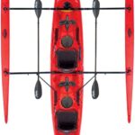Kayak de loisir à propulsion homologué mer et CE Hobie Mirage Tandem Island couleur rouge hibiscus vue de dessus bi-places 2 personnes avec voile trimaran