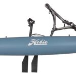 Kayak gonflable à propulsion qui ressemble à un paddle Hobie Mirage iTrek_14 de couleur bleu et jaune 2 places Tandem bi-places 2 personnes vue de côté