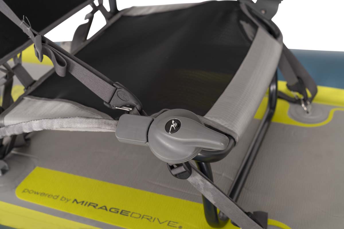 Commande de gouvernail Hobie sur siège Hobie Mirage iTrek série couleur gris noir jaune et bleu