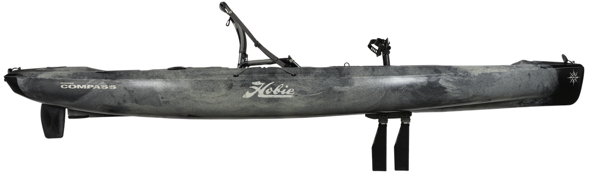 Kayak de pêche à propulsion homologué mer Hobie Mirage Compass couleur dune camo vue de côté homologué CE