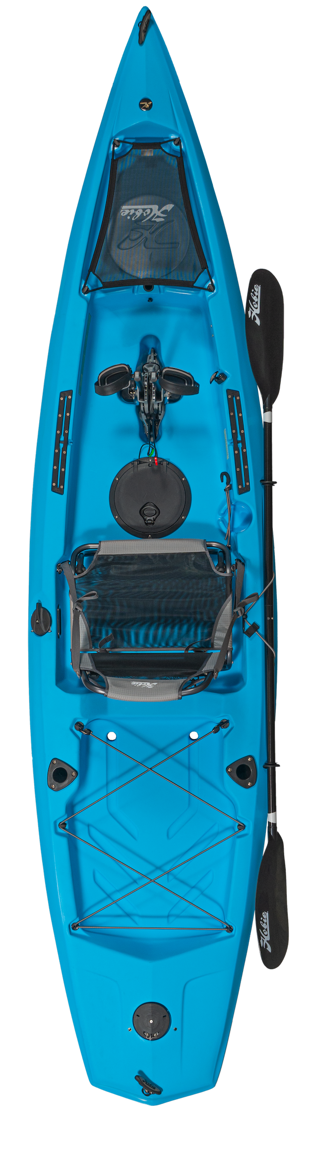 Kayak de pêche à propulsion homologué mer Hobie Mirage Compass couleur bleu glacier vue de dessus homologué CE